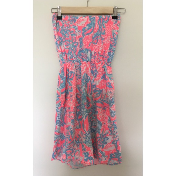 Lilly Pulitzer Windsor Strapless Dress Summer Siren Pink Sun Ray Seashell Sz XXS - Picture 4 of 14